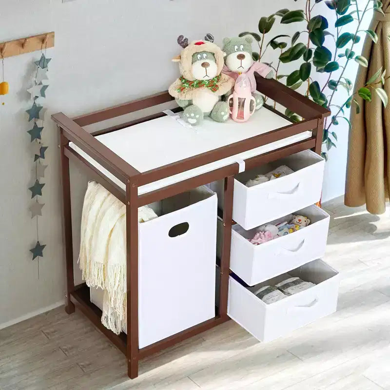 Table à langer, Station à langer pour bébé avec panier à linge, Organisateur de rangement à 3 tiroirs
