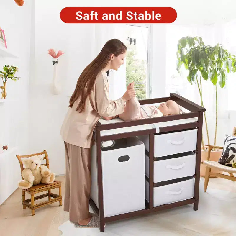 Table à langer, Station à langer pour bébé avec panier à linge, Organisateur de rangement à 3 tiroirs