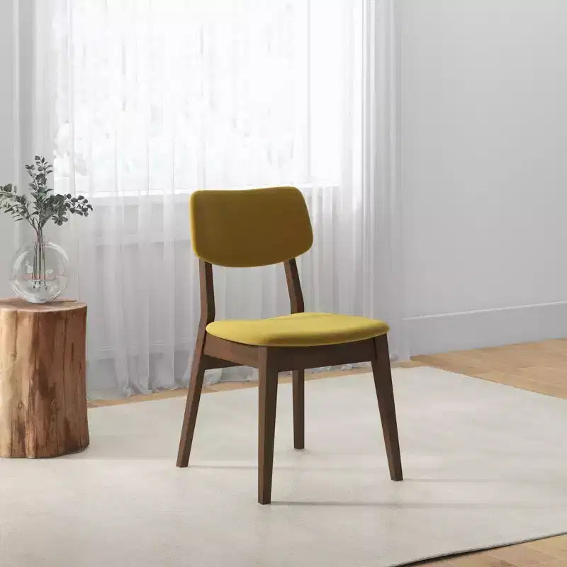 Chaises de salle à manger en velours jaune foncé Pieds en bois massif, assise et dossier rembourrés, chaises d'appoint sans accoudoirs pour cuisine, salle à manger ou salon