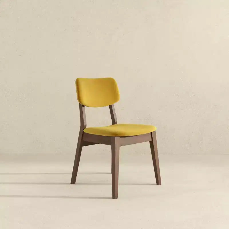 Chaises de salle à manger en velours jaune foncé Pieds en bois massif, assise et dossier rembourrés, chaises d'appoint sans accoudoirs pour cuisine, salle à manger ou salon