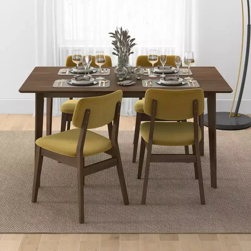Chaises de salle à manger en velours jaune foncé Pieds en bois massif, assise et dossier rembourrés, chaises d'appoint sans accoudoirs pour cuisine, salle à manger ou salon