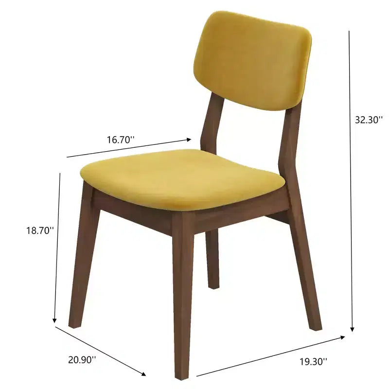 Chaises de salle à manger en velours jaune foncé Pieds en bois massif, assise et dossier rembourrés, chaises d'appoint sans accoudoirs pour cuisine, salle à manger ou salon