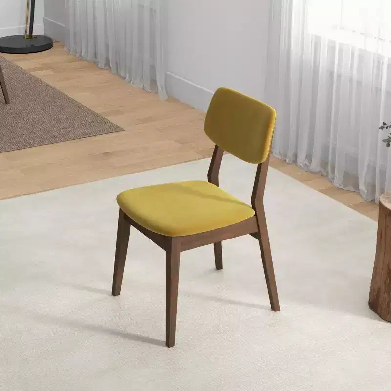 Chaises de salle à manger en velours jaune foncé Pieds en bois massif, assise et dossier rembourrés, chaises d'appoint sans accoudoirs pour cuisine, salle à manger ou salon
