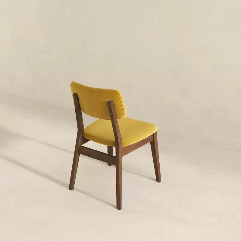 Chaises de salle à manger en velours jaune foncé Pieds en bois massif, assise et dossier rembourrés, chaises d'appoint sans accoudoirs pour cuisine, salle à manger ou salon