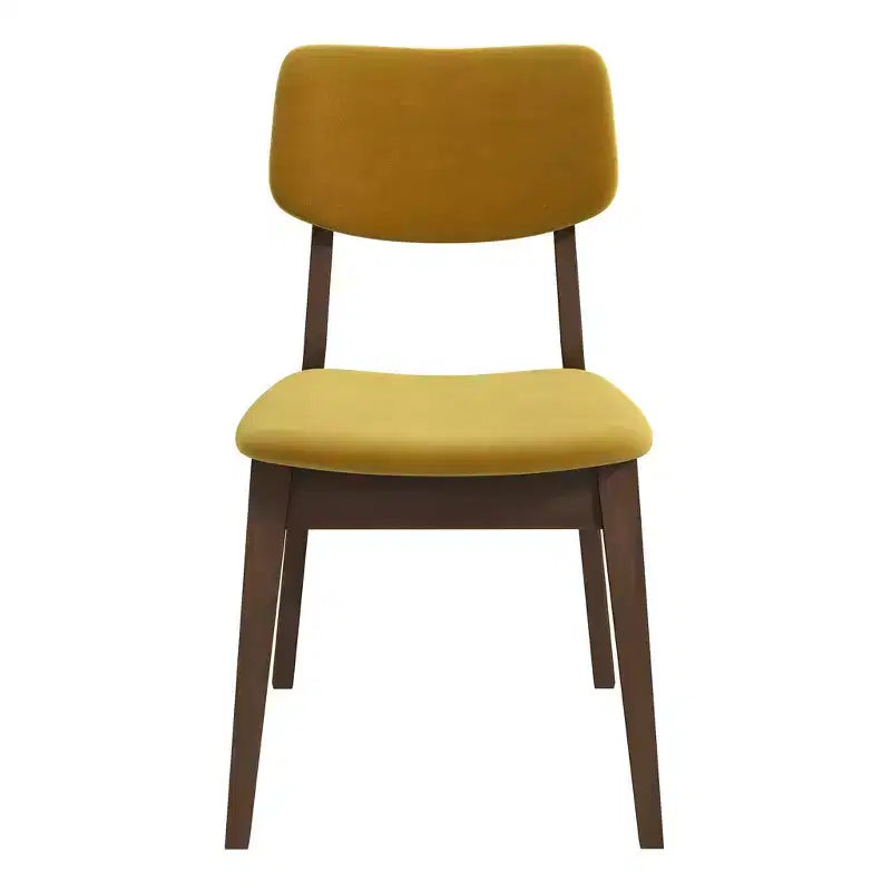 Chaises de salle à manger en velours jaune foncé Pieds en bois massif, assise et dossier rembourrés, chaises d'appoint sans accoudoirs pour cuisine, salle à manger ou salon