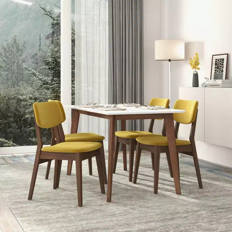 Chaises de salle à manger en velours jaune foncé Pieds en bois massif, assise et dossier rembourrés, chaises d'appoint sans accoudoirs pour cuisine, salle à manger ou salon