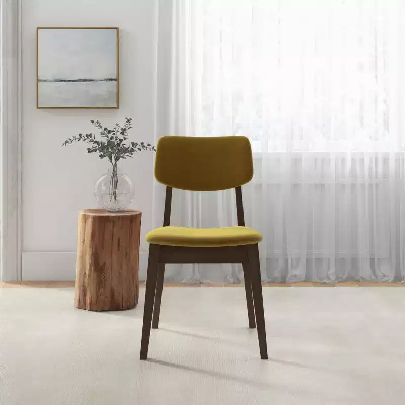 Chaises de salle à manger en velours jaune foncé Pieds en bois massif, assise et dossier rembourrés, chaises d'appoint sans accoudoirs pour cuisine, salle à manger ou salon