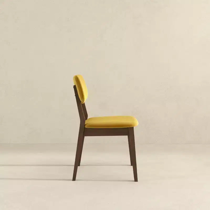 Chaises de salle à manger en velours jaune foncé Pieds en bois massif, assise et dossier rembourrés, chaises d'appoint sans accoudoirs pour cuisine, salle à manger ou salon