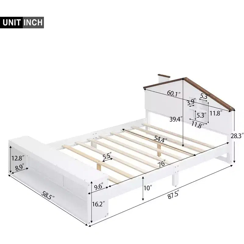 Lit Double avec Tiroirs de Rangement et Lumière LED, Lit Plateforme en Bois, Blanc Moderne, pour Chambre d'Enfants et d'Adolescents