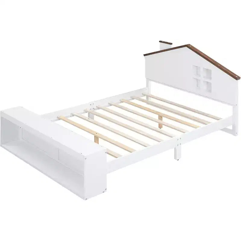 Lit Double avec Tiroirs de Rangement et Lumière LED, Lit Plateforme en Bois, Blanc Moderne, pour Chambre d'Enfants et d'Adolescents