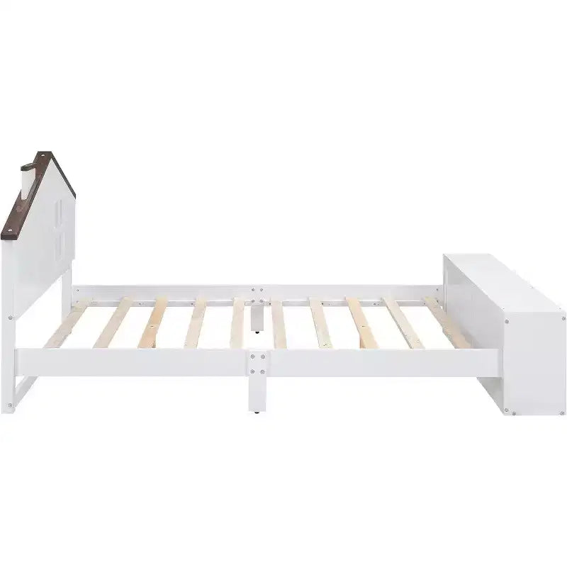 Lit Double avec Tiroirs de Rangement et Lumière LED, Lit Plateforme en Bois, Blanc Moderne, pour Chambre d'Enfants et d'Adolescents