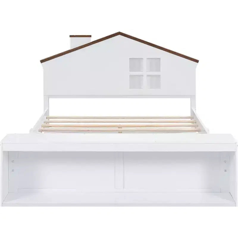 Lit Double avec Tiroirs de Rangement et Lumière LED, Lit Plateforme en Bois, Blanc Moderne, pour Chambre d'Enfants et d'Adolescents