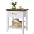 Table d'appoint de salon, table de chevet de style ferme avec tiroir de rangement et étagère