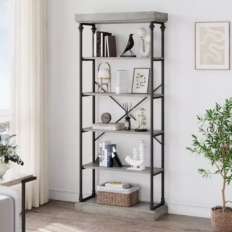 Étagère de rangement à 5 niveaux, étagère de rangement à cadre métallique, étagère autoportante, étagère ouverte pour chambre, salon, bureau à domicile