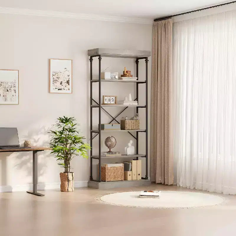 Étagère de rangement à 5 niveaux, étagère de rangement à cadre métallique, étagère autoportante, étagère ouverte pour chambre, salon, bureau à domicile