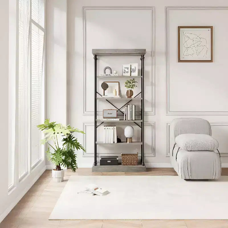 Étagère de rangement à 5 niveaux, étagère de rangement à cadre métallique, étagère autoportante, étagère ouverte pour chambre, salon, bureau à domicile