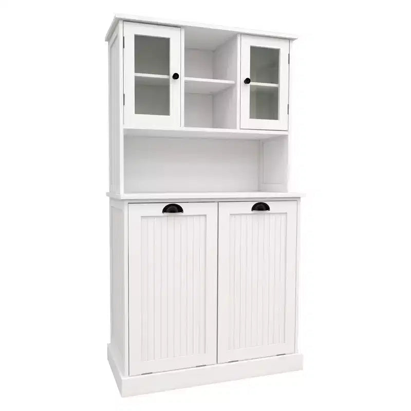 Meuble haut de rangement avec panier à linge sale inclinable, meuble de rangement avec 2 étagères réglables et portes pour salon