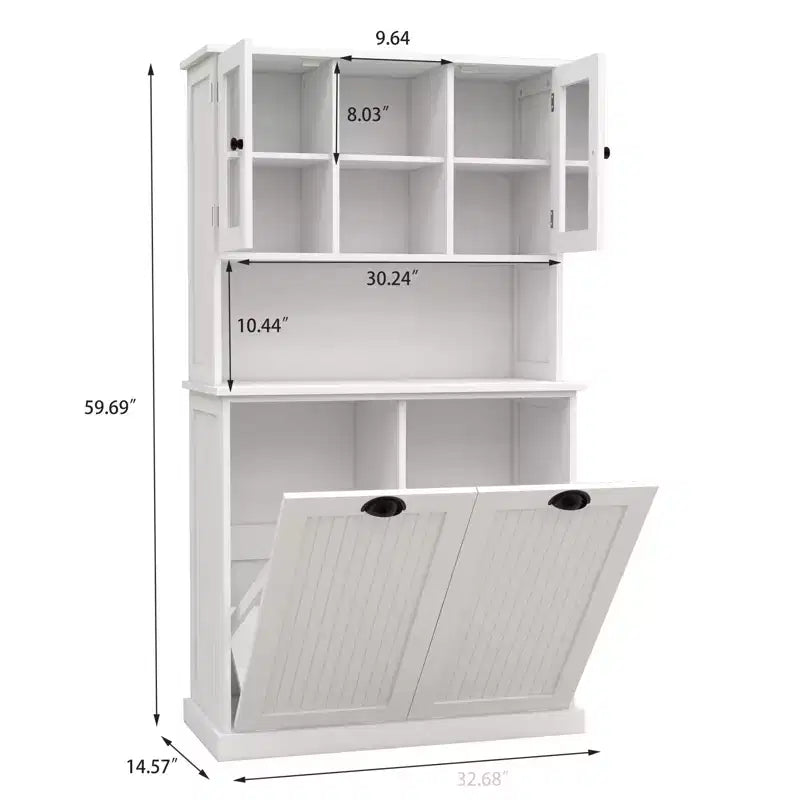 Meuble haut de rangement avec panier à linge sale inclinable, meuble de rangement avec 2 étagères réglables et portes pour salon