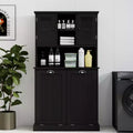 Meuble haut de rangement avec panier à linge sale inclinable, meuble de rangement avec 2 étagères réglables et portes pour salon