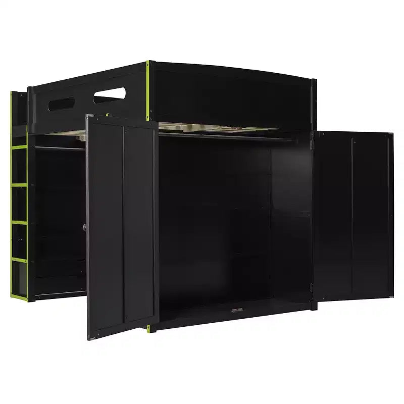 Lit mezzanine de jeu en bois pleine taille avec bureau et armoire, port USB et lumière LED pour chambre d'enfants, d'adolescents et d'adultes