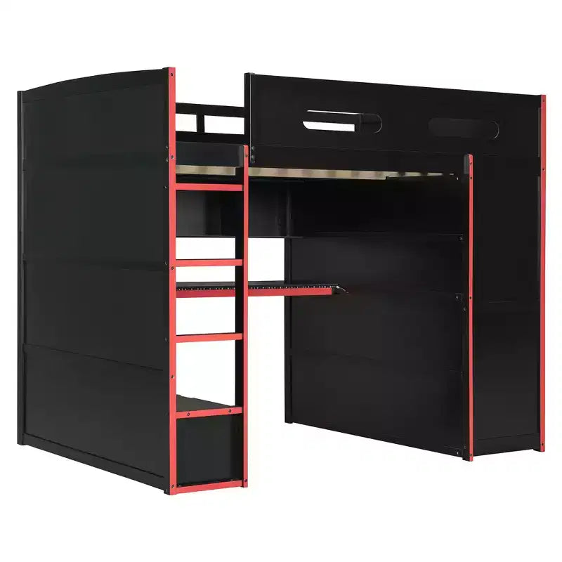 Lit mezzanine de jeu en bois pleine taille avec bureau et armoire, port USB et lumière LED pour chambre d'enfants, d'adolescents et d'adultes