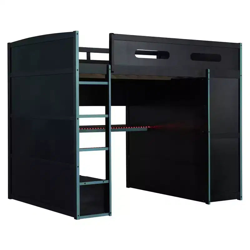 Lit mezzanine de jeu en bois pleine taille avec bureau et armoire, port USB et lumière LED pour chambre d'enfants, d'adolescents et d'adultes