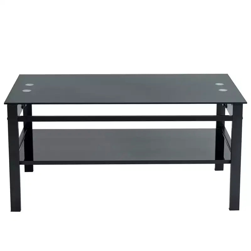 Table basse élévatrice en verre avec 2 plateaux en verre trempé et structure en métal, table de salon moderne