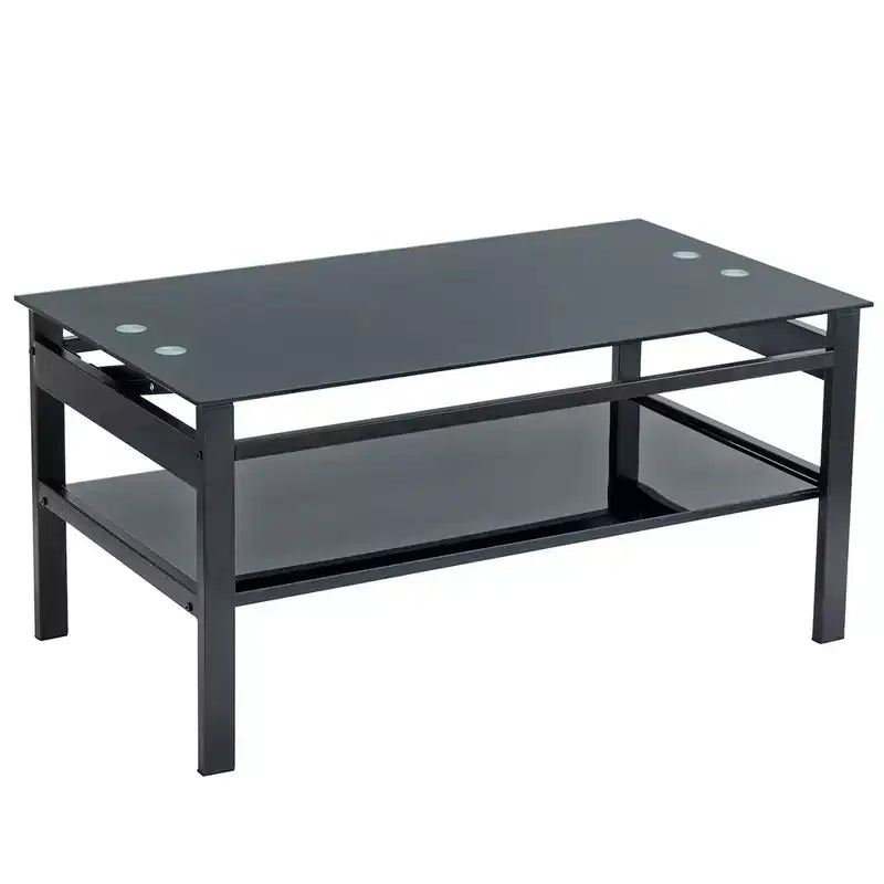 Table basse élévatrice en verre avec 2 plateaux en verre trempé et structure en métal, table de salon moderne