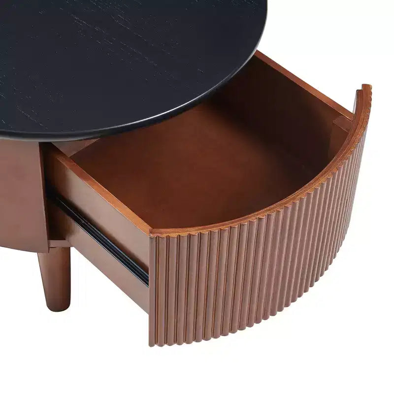Table gigogne basse ronde style cocktail table basse de canapé table d'appoint vintage avec tiroir, noir et noyer