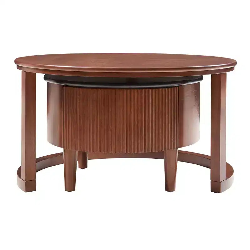 Table gigogne basse ronde style cocktail table basse de canapé table d'appoint vintage avec tiroir, noir et noyer