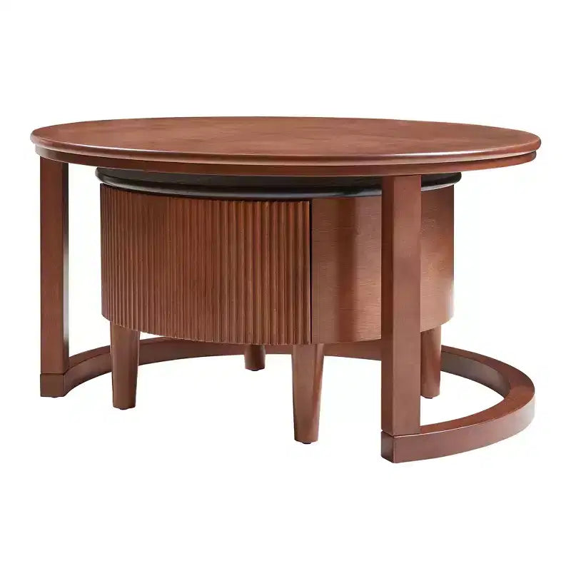 Table gigogne basse ronde style cocktail table basse de canapé table d'appoint vintage avec tiroir, noir et noyer
