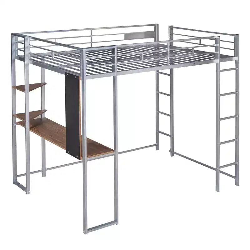 Lit mezzanine pleine grandeur avec bureau et étagères de rangement Lit mezzanine en métal pour enfants, adolescents, argent