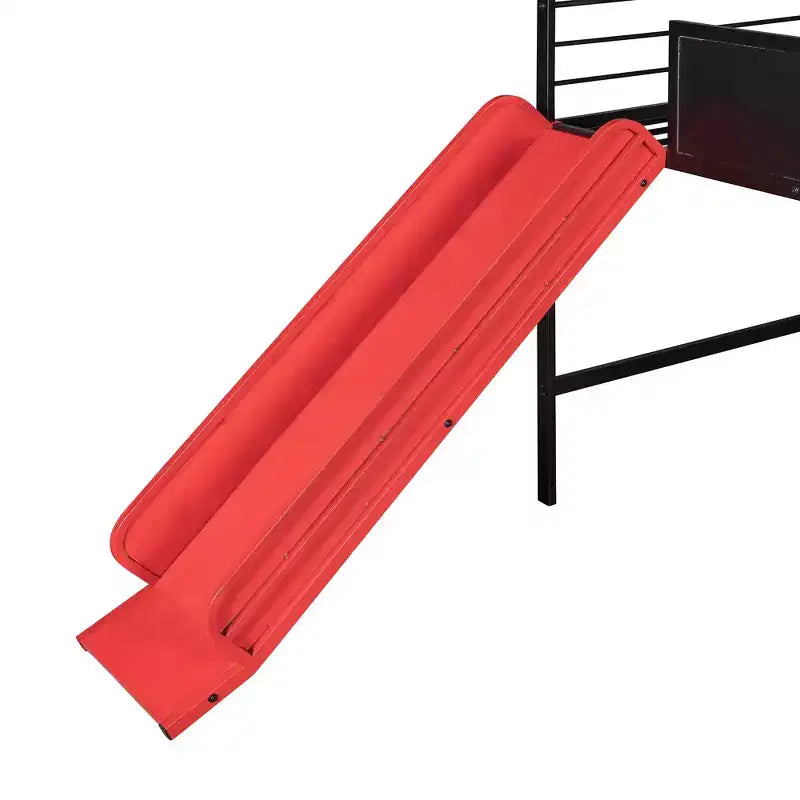 Lit mezzanine double avec toboggan Lit cabane en métal avec toit, Lit mezzanine bas avec tableau en bois inscriptible pour enfants et adolescents