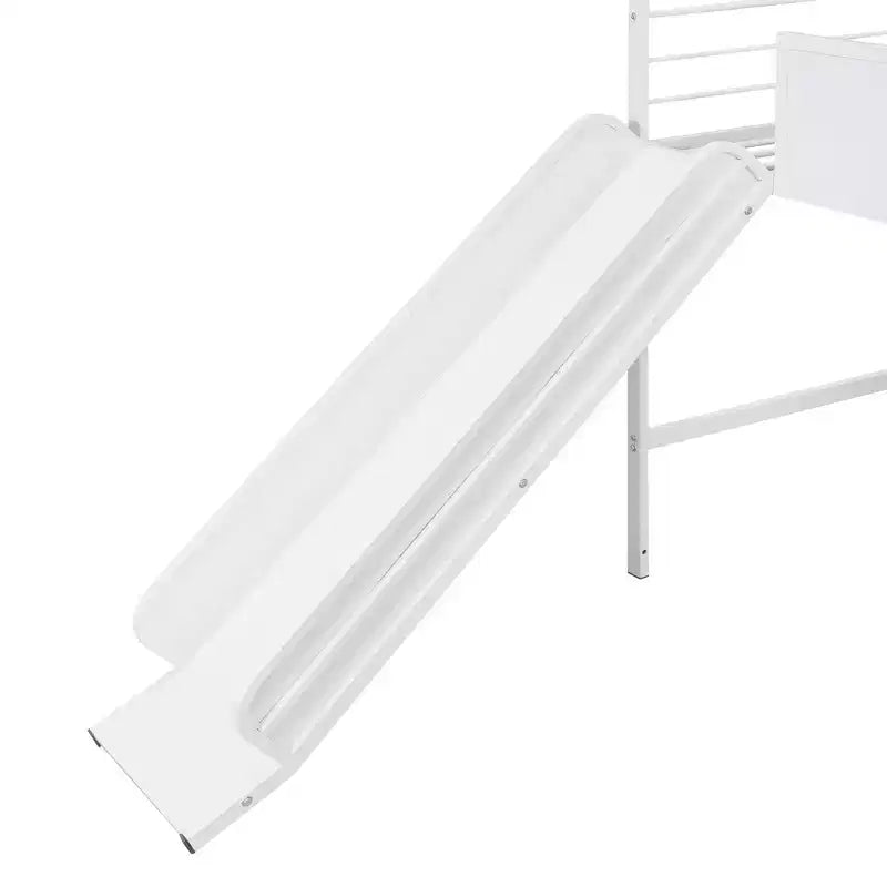 Lit mezzanine double avec toboggan Lit cabane en métal avec toit, Lit mezzanine bas avec tableau en bois inscriptible pour enfants et adolescents