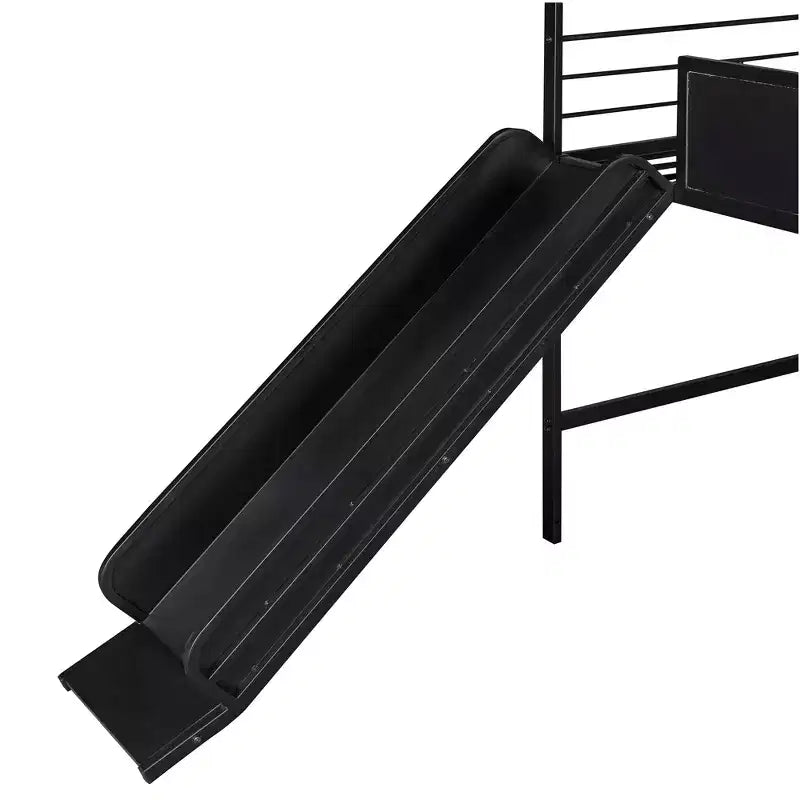 Lit mezzanine double avec toboggan Lit cabane en métal avec toit, Lit mezzanine bas avec tableau en bois inscriptible pour enfants et adolescents