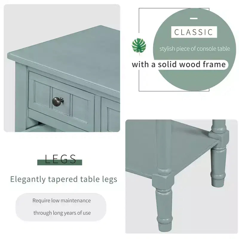 Table d'appoint en bois massif avec tiroirs de rangement et étagère inférieure