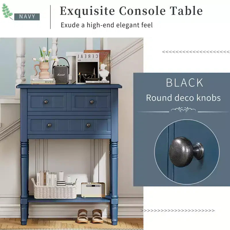Table d'appoint en bois massif avec tiroirs de rangement et étagère inférieure