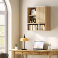 Étagère murale à niveaux, meuble mural de salle de bain moderne avec porte coulissante et étagères réglables, meuble de rangement mural flottant peu encombrant pour cuisine