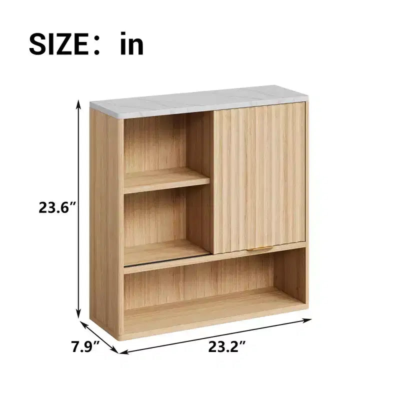 Étagère murale à niveaux, meuble mural de salle de bain moderne avec porte coulissante et étagères réglables, meuble de rangement mural flottant peu encombrant pour cuisine