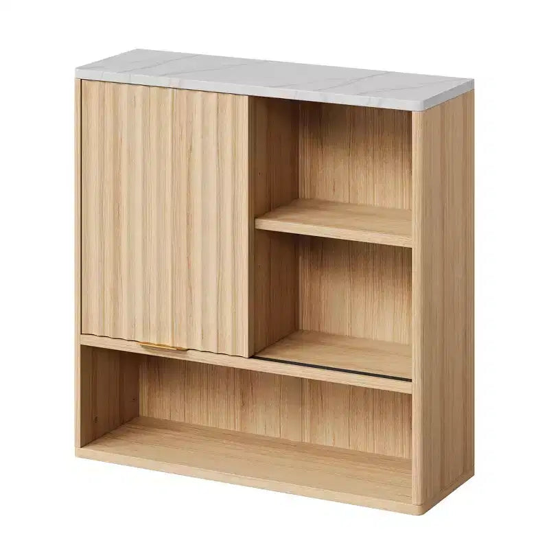 Étagère murale à niveaux, meuble mural de salle de bain moderne avec porte coulissante et étagères réglables, meuble de rangement mural flottant peu encombrant pour cuisine