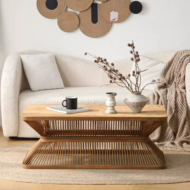 Table basse rectangulaire en bambou de style moderne du milieu du siècle