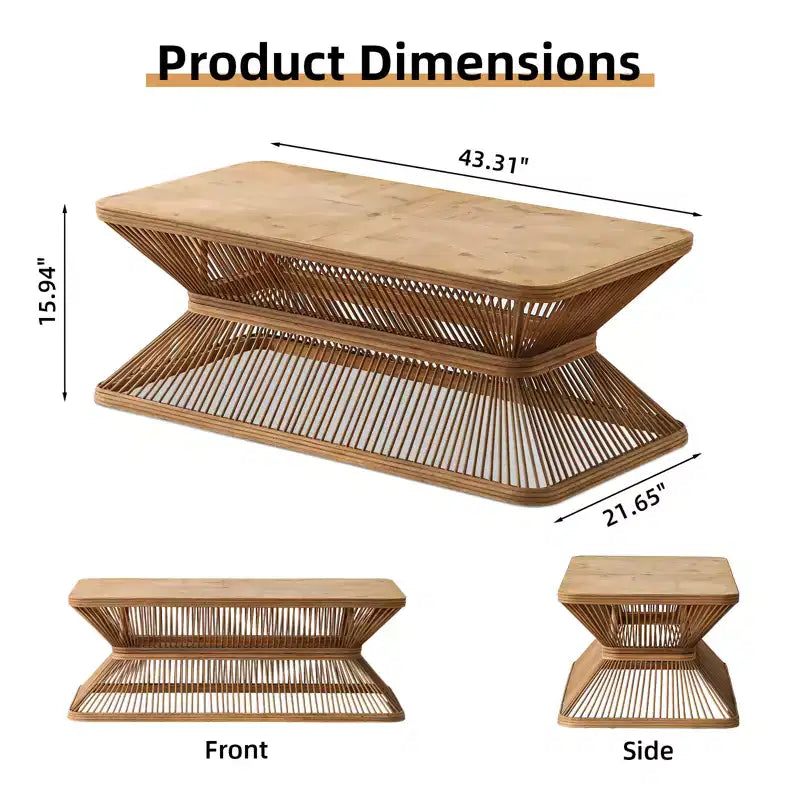 Table basse rectangulaire en bambou de style moderne du milieu du siècle