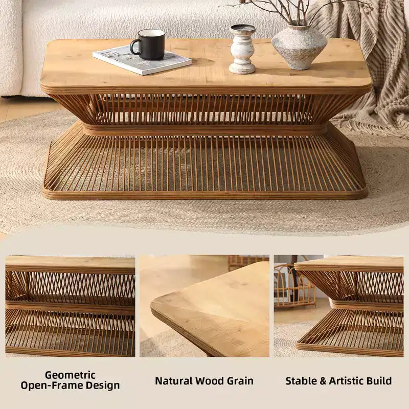 Table basse rectangulaire en bambou de style moderne du milieu du siècle