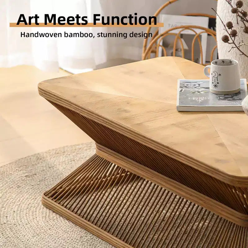 Table basse rectangulaire en bambou de style moderne du milieu du siècle