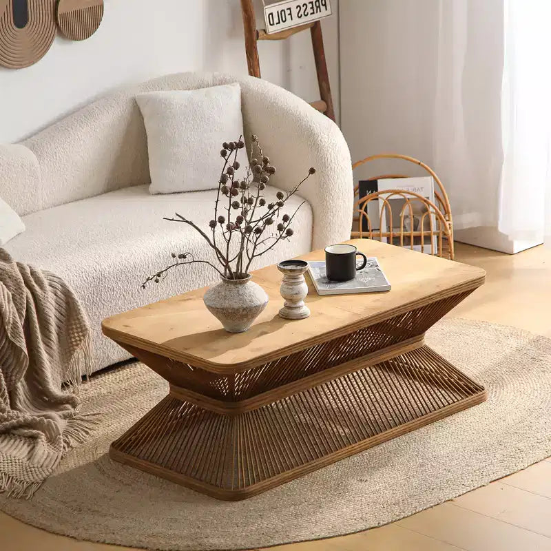 Table basse rectangulaire en bambou de style moderne du milieu du siècle