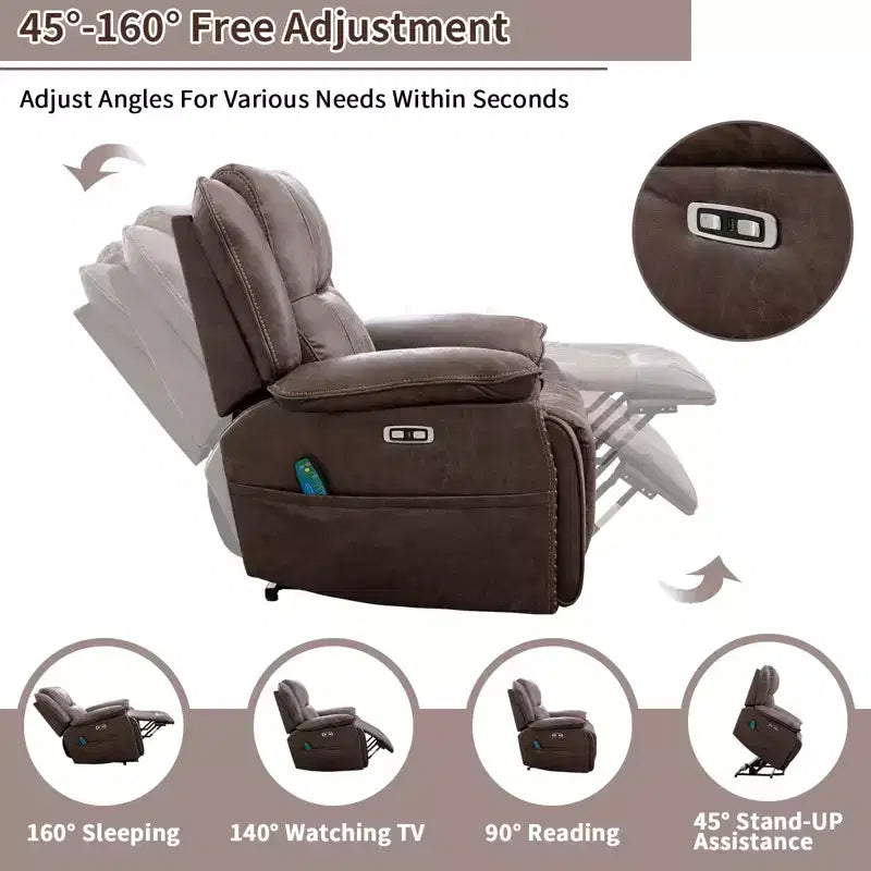 Fauteuil inclinable massant et releveur avec chauffage et vibrations, fauteuil inclinable rembourré avec porte-gobelet, pochette de rangement, port USB pour salon