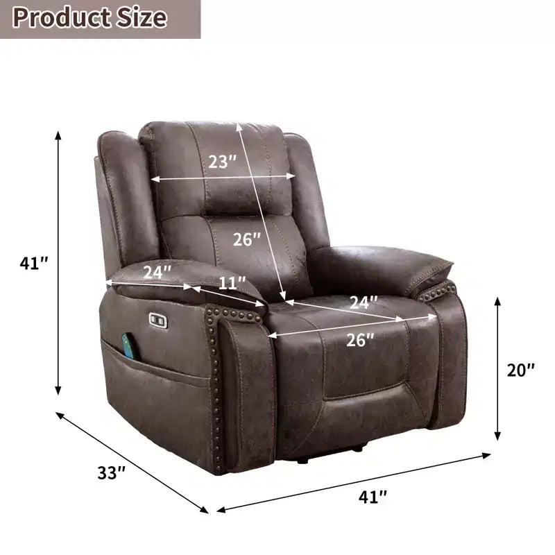 Fauteuil inclinable massant et releveur avec chauffage et vibrations, fauteuil inclinable rembourré avec porte-gobelet, pochette de rangement, port USB pour salon