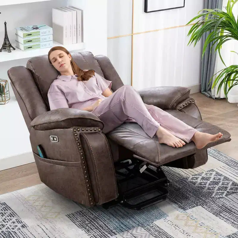 Fauteuil inclinable massant et releveur avec chauffage et vibrations, fauteuil inclinable rembourré avec porte-gobelet, pochette de rangement, port USB pour salon