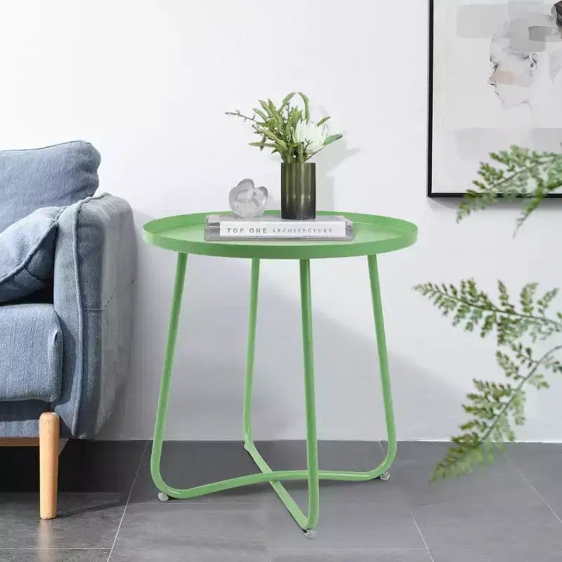 AEELLEEA Small Round Metal Outdoor Side Table  Weatherproof End Table for Patio, Garden, Yard, Porch, and Balconyide, Green