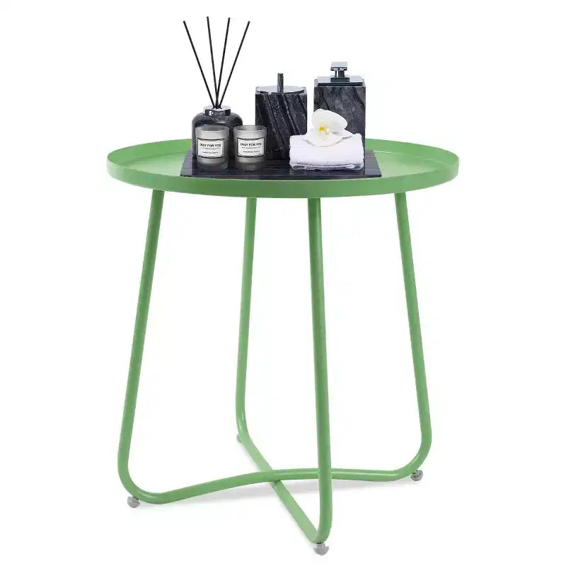 Petite Table d'appoint Extérieure Ronde en Métal Résistante aux Intempéries pour Patio, Jardin, Cour, Porche et Balcon, Verte
